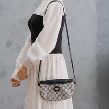 Vintage Gucci Shoulder Bag GG PVC Leather Navy Authentic