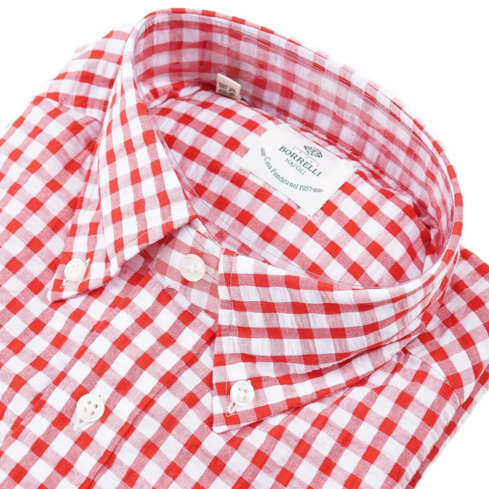 Camisa Luigi Borrelli Slim-Fit Ligera Algodón Seersucker 15 (UE 38) NUEVA CON ETIQUETAS Foto 4 de 4