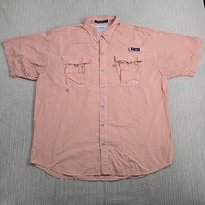 Columbia PFG Super Bahama II Shirt Mens XL Orange White Checked Fishing Vented