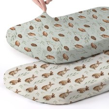 Stretch Fitted Bassinet Sheet Set BROLEX 2 Pack Cradle 32x16 Inch, Bunny Nuts
