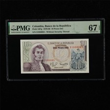 1979-80 Colombia Banco de la Republica 10 Pesos Oro Pick#407g PMG 67 EPQ UNC