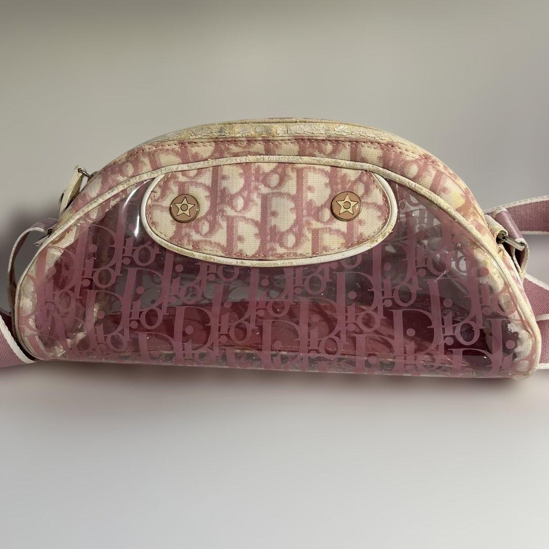 Auth CHRISTIAN DIOR Trotter Crossbody Shoulder Bag Clear Pink PVC