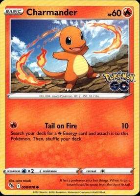 Charmander Common Pokemon GO 008/078 Fire Pokemon Card
