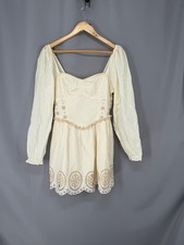 American Eagle Outfitters Dress Womens M White Embroidered Smocked Mini Boho