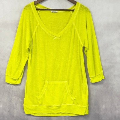 Energie Neon Yellow Slub Knit Top Women XL Y2K Indie Bright Urban Dopamine Retro
