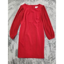 Vintage DR Collection Dress Women 6 Red Long Shear Pleated Balloon Sleeve Sheath