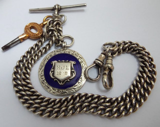 BEAUTIFUL ENGLISH ANTIQUE 1923 STERLING SILVER DOUBLE ALBERT POCKET WATCH CHAIN