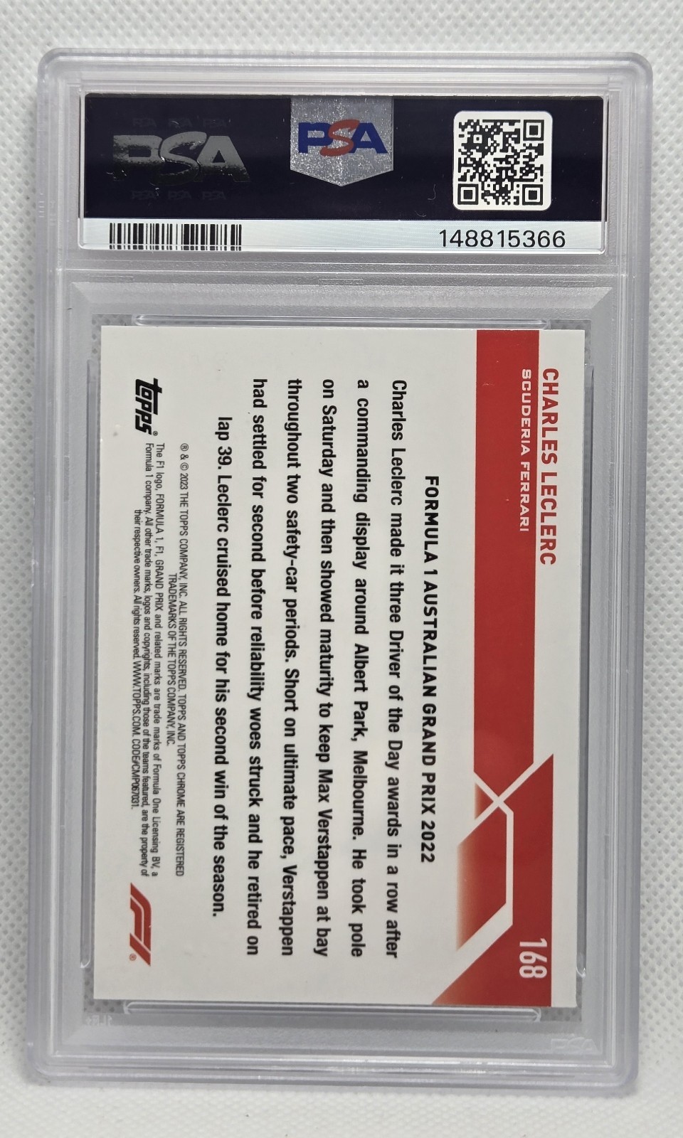 2023 Topps Chrome F1 Charles Leclerc #168 Sapphire Edition PSA 8 view 2