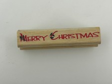 STAMPS Etc Wood Mounted Rubber Stamp Merry Christmas Holly
