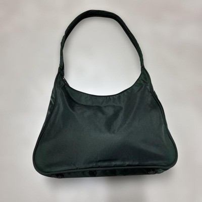 Prada Green Khaki Nylon Shoulder Bag with Triangle Plate Authentic Pre-owned