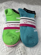 6 X ANKLE SOCKS No Show Sz 9-11 PINK BLUE YELLOW GREEN PURPLE Fashion Comfort