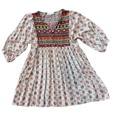 Umgee Boho Floral A-Line Short Dress Multicolor Balloon Sleeve Size M