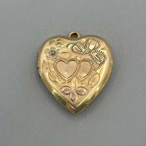 Vintage 12K Gold Filled Heart Locket Floral Double Heart Pendant