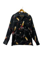 Vintage 70s JCPenney Shirt Men L Black Polyester Butterfly Collar Disco Geek