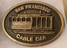 Vintage 1978 Metal Belt Buckle, Brass, San Francisco Cable Car, Nice Western Des