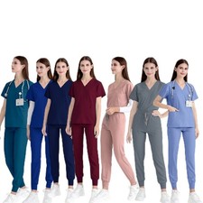 Ladies Women Medical Scrub Shirt Top & Trousers Doctors Nurses Dentist Suit