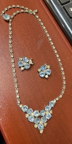 Bogoff Ice Blue Rhinestone Necklace & Earring Set
