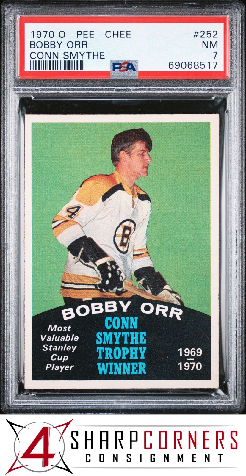 1970 O-PEE-CHEE #252 BOBBY ORR BRUINS HOF CONN SMYTHE TROPHY PSA 7