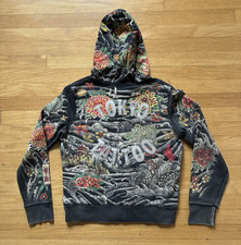 Lucky Brand Tokyo Tattoo Y2K Full Zip Hoodie Size S Asian Dragon Floral AOP