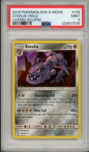 2019 Pokemon Sun & Moon Cosmic Eclipse Steelix Holo #139 PSA 9