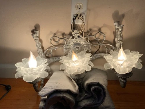 Vintage Union Made bronze?  wall Sconce 3 arms frosted glass shades