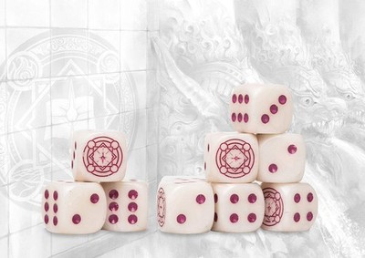 Sorcerer Kings Logo auf Royal Magenta Marbled Dice - Conquest