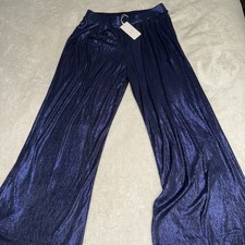 Johnny Was Jade Bristol Knit Wide Leg Pants Metallic Sapphire Size Small