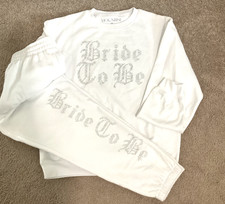 LOT Woman's "BRIDE TO BE" White Bling Tracksuit Set Moonrise Sizes XS-S-M-L-NEW