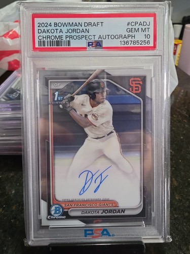 Dakota Jordan Rookie AUTO PSA 10 2024 Bowman Draft Chrome 1st Prospect RC 