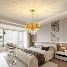 Modern Chandelier 3 Tiers Raindrop Crystal Pendant Light for Bedroom Dining Room