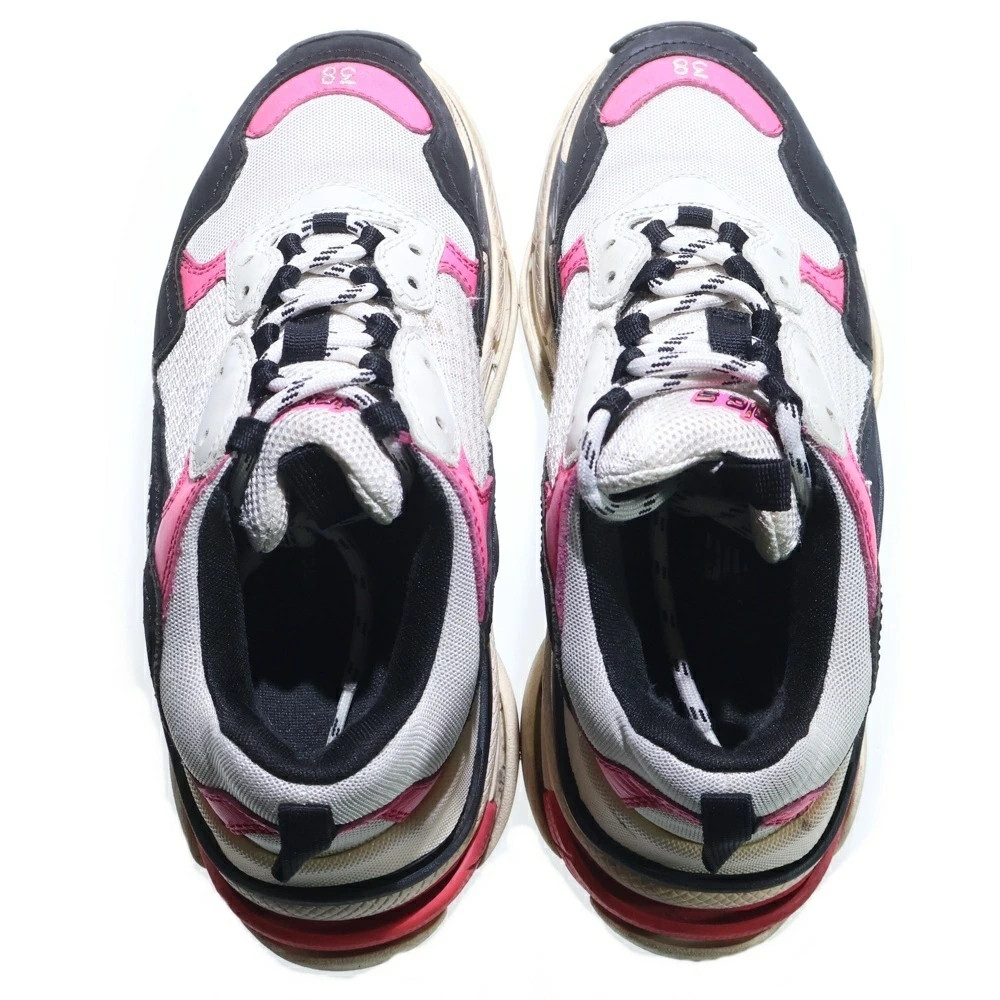 BALENCIAGA Size 38 TRIPLE S Lace Up Low Cut Shoes Sneakers Black Pink 517334 Fro thumbnail 4