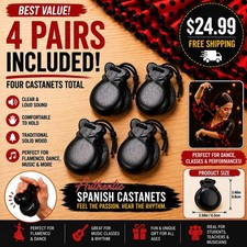 4 Pair Flamenco Castanets Spanish Clackers Teacher Family Pack
