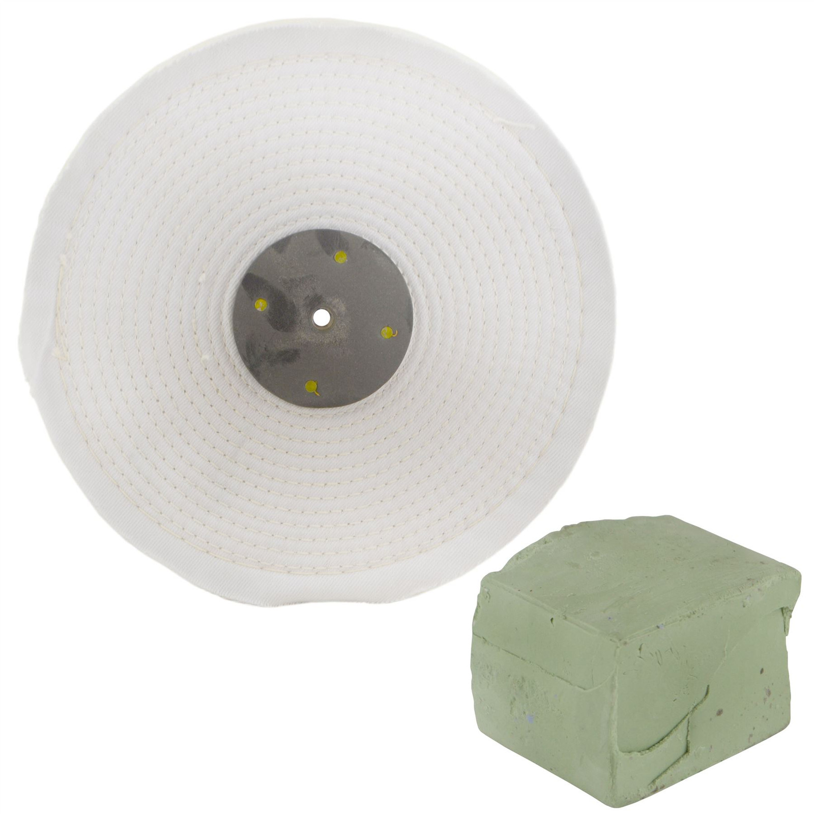 White Close Stitched Polishing Buffing Mop 10"" x 0.5"" 1 Row With Compound 250g