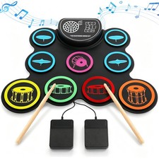 Electronic 9 Pads Digital Electric Drum Pads Roll Up Hand Drum Set for Gift