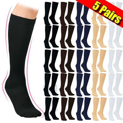 5 Pairs Copper Compression Socks 20-30mmHg Graduated Support Mens Womens S-XXL