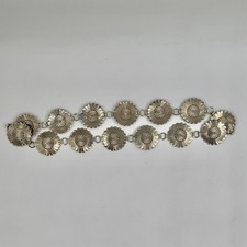 Vintage Style Silver Tone Stamped Metal Concho Link Chain Belt Southwestern Boho