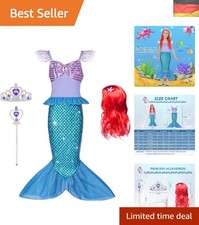Meerjungfrau Kostüm Mädchen, Set Meerjungfrau Kleid Mädchen mit Perücke, Lila...
