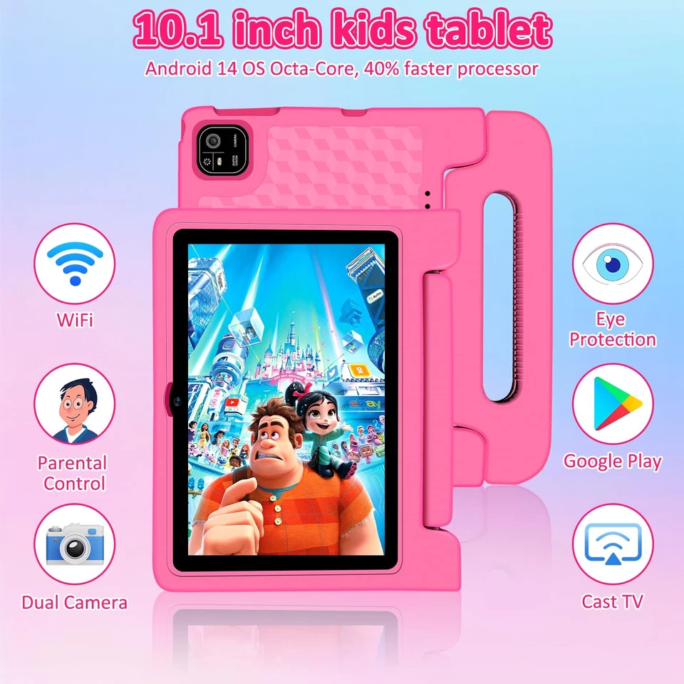 Tablet for Kids, 10.1 inch IPS HD Touchscreen Android 14 64 GB Storage, 8GB R... - Image 2 of 4