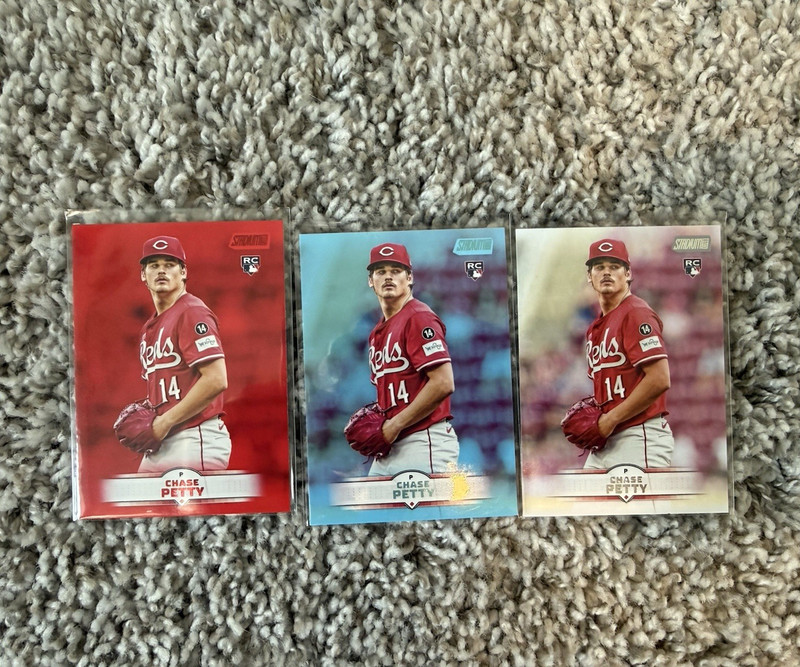 Topps Cincinnati Reds 3 Card Lot 2025 Stadium Club Chase Petty RC color match