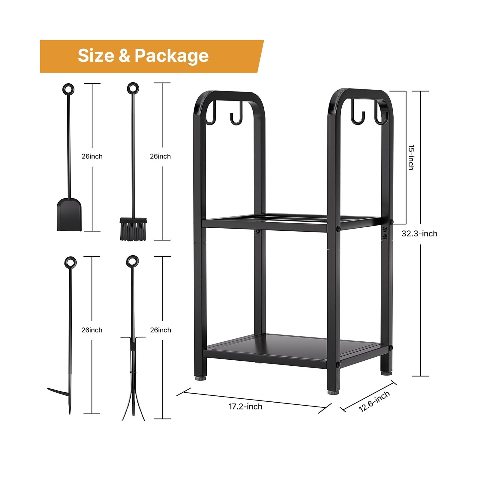 Vailge Firewood Rack Indoor with 4 Pieces Long&Detachable Fireplace Tools, He...