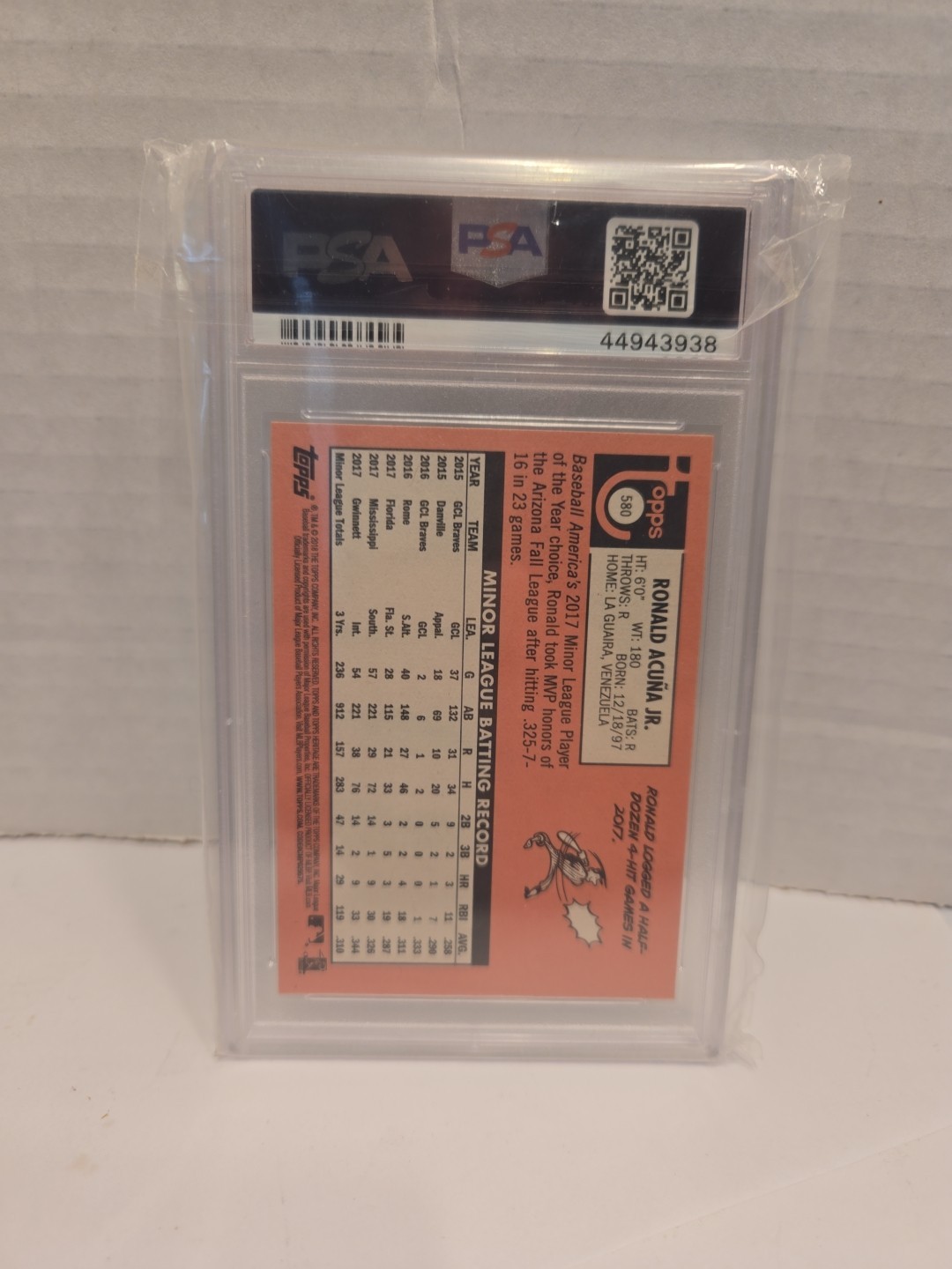 2018 Topps Heritage High Number - Ronald Acuña Jr. #580 (RC) PSA 10 view 2