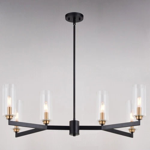 Claremont 31.25-in. W 6 Light Chandelier Matte Black with Autumn Brass - Picture 3 of 6