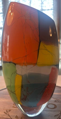 Vintage Murano Seguso Art Glass Vase 11.25” Patchwork Geometric Ca’d’Oro Signed