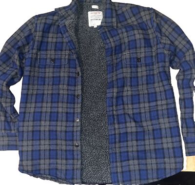 Crew Factory Sherpa-lined Flannel Shirt Jacket in Blue Green Men's Size  S