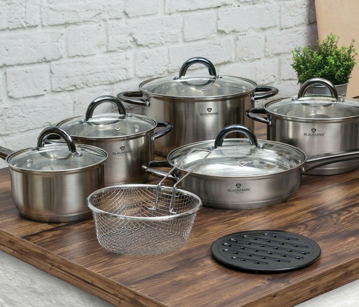 Blaumann Gourmet 12Pc Cookware Set Stainless Steel Induction Pots