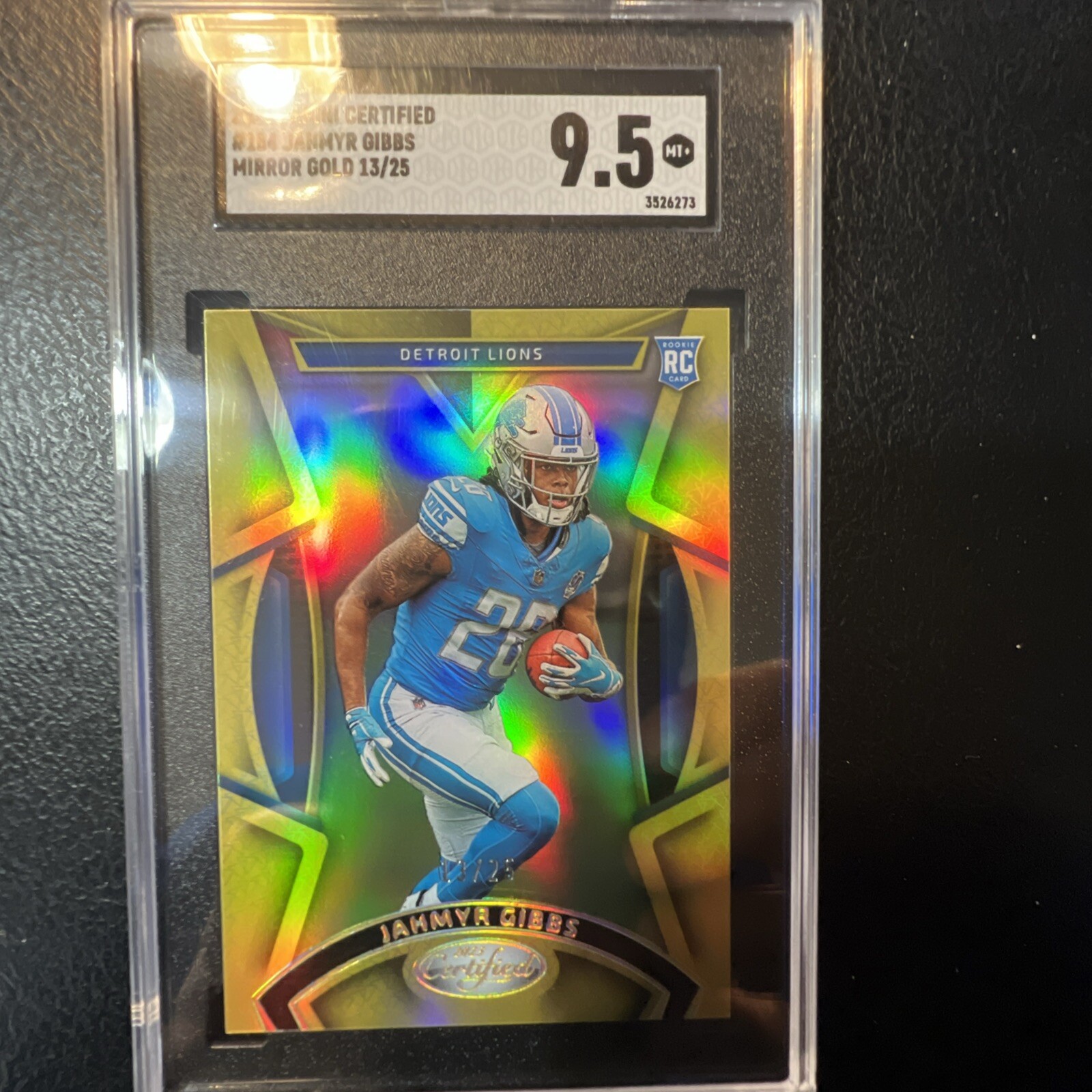 2023 Panini Certified Jahmyr Gibbs #184 Mirror Gold 13/25💎💰 SGC 9.5 💎💰🔥🔥