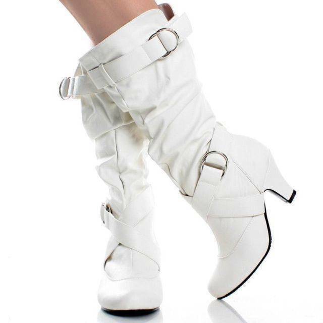 New Women's Fashion Dress Low Heel Zipper Mid Calf Knee High Boots