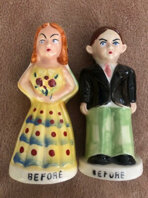 Vintage Before & After Novelty Husband Wife Turnaround Salt Pepper Shaker Japan 