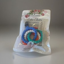 Ryan And Rose Cutie Clinks Teether Clip Perfect For Babies 0m Watercolor NEW