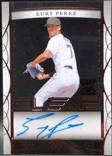 EURY PEREZ 2022 Leaf Trinity CLEAR XRC AUTO Red Foil SP #1/3 Miami Marlins #KT1